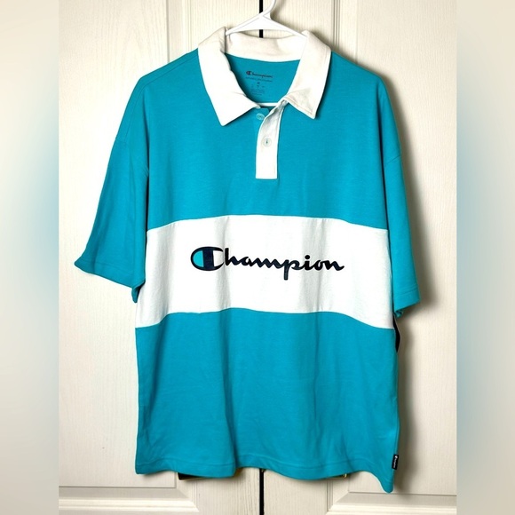 Champion Men's Powerblend Rugby Polo Short Sleeve Tee Shirt Size Medium NWT! - Picture 1 of 7